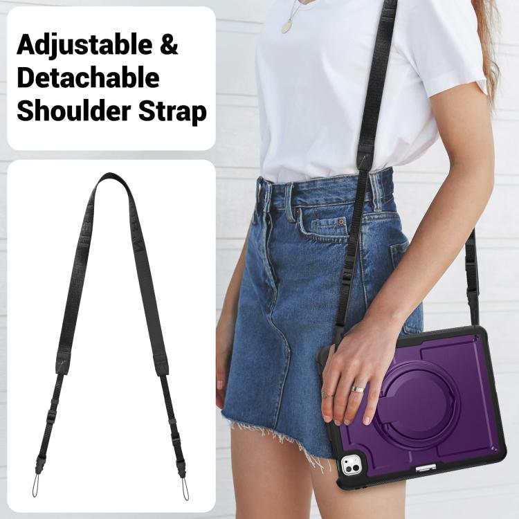 For iPad Pro 13 2024 Honeycomb Hybrid Tablet Case with Handle Holder & Strap(Purple) - iPad Pro 13 2024 Cases by buy2fix | Online Shopping UK | buy2fix