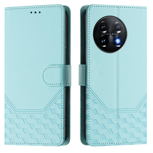 For OnePlus 11 Honeycomb Embossing RFID Leather Phone Case(Mint Green) by buy2fix