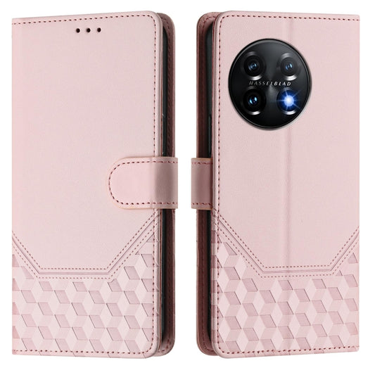 For OnePlus 11 Honeycomb Embossing RFID Leather Phone Case(Pink) by buy2fix