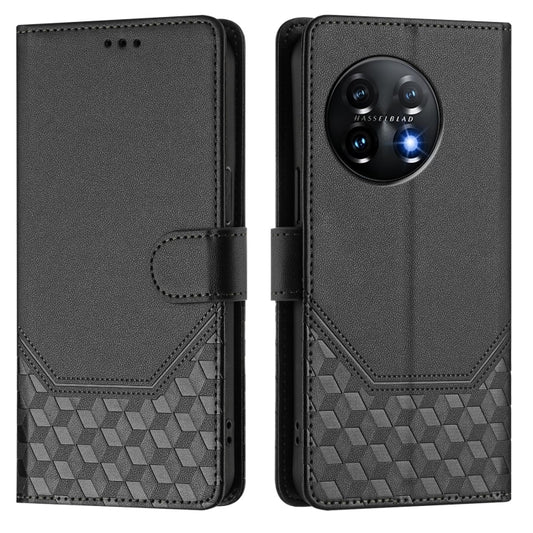 For OnePlus 11 Honeycomb Embossing RFID Leather Phone Case(Black) by buy2fix