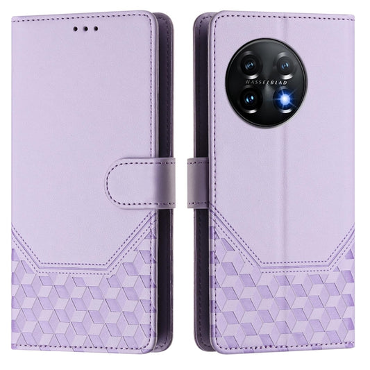 For OnePlus 11 Honeycomb Embossing RFID Leather Phone Case(Light Purple) by buy2fix