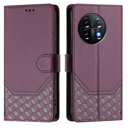 For OnePlus 11 Honeycomb Embossing RFID Leather Phone Case(Violet) by buy2fix
