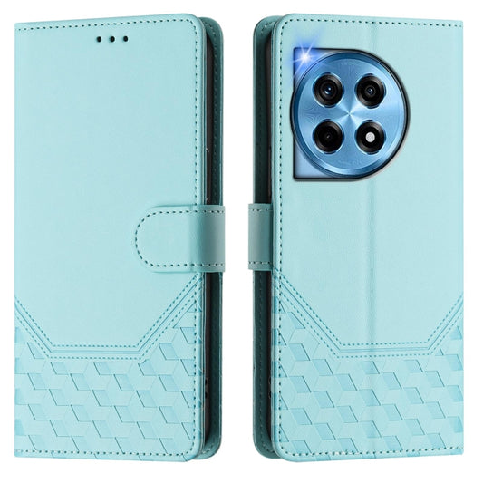 For OnePlus 12 5G Global Honeycomb Embossing RFID Leather Phone Case(Mint Green) by buy2fix