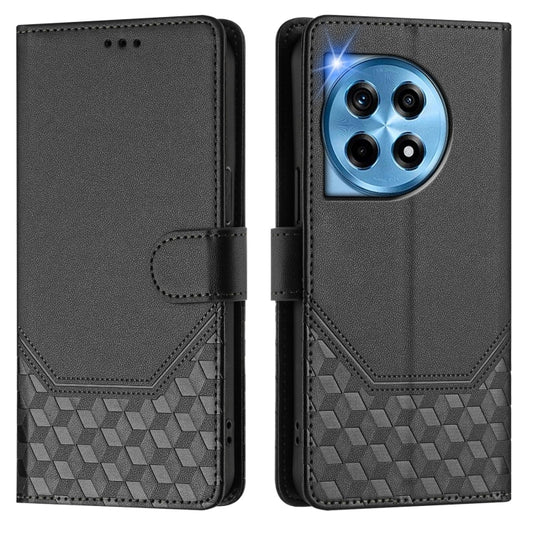 For OnePlus 12 5G Global Honeycomb Embossing RFID Leather Phone Case(Black) by buy2fix