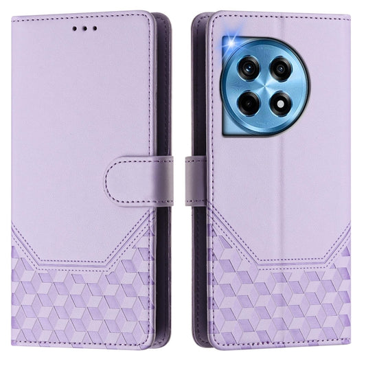 For OnePlus 12 5G Global Honeycomb Embossing RFID Leather Phone Case(Light Purple) by buy2fix