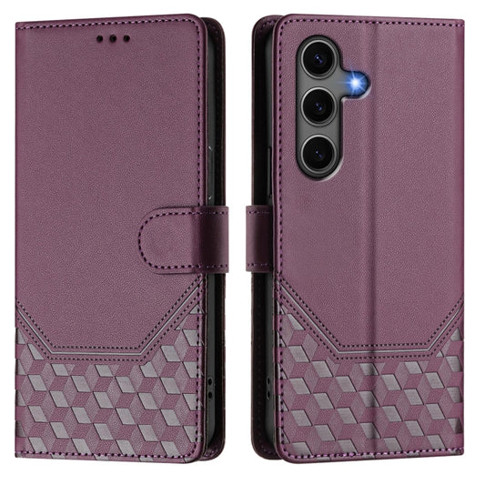 For Samsung Galaxy S25+ 5G Honeycomb Embossing RFID Leather Phone Case(Violet) by buy2fix