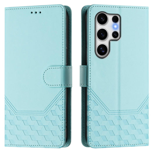 For Samsung Galaxy S25 Ultra 5G Honeycomb Embossing RFID Leather Phone Case(Mint Green) by buy2fix