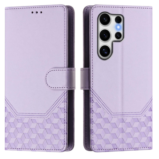 For Samsung Galaxy S25 Ultra 5G Honeycomb Embossing RFID Leather Phone Case(Light Purple) by buy2fix