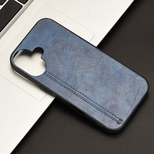 For iPhone 16 Plus Cow Pattern Sewing Back Cover Phone Case(Blue) by buy2fix