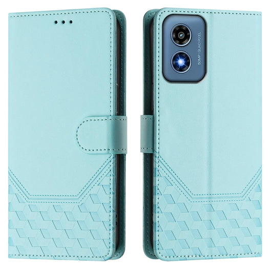 For Motorola Moto G Play 4G 2024 Oversea Honeycomb Embossing RFID Leather Phone Case(Mint Green) by buy2fix