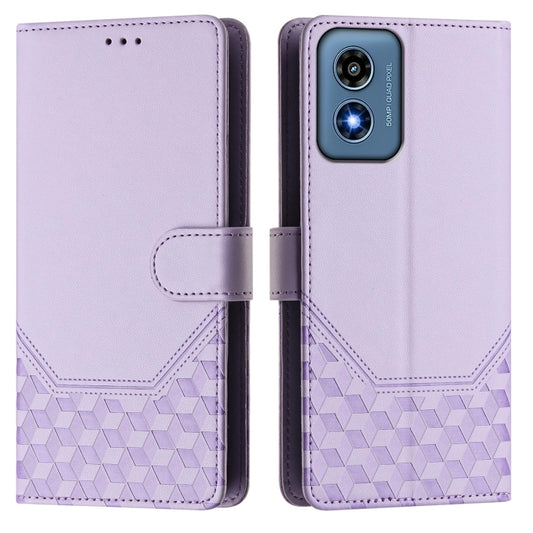 For Motorola Moto G Play 4G 2024 Oversea Honeycomb Embossing RFID Leather Phone Case(Light Purple) by buy2fix