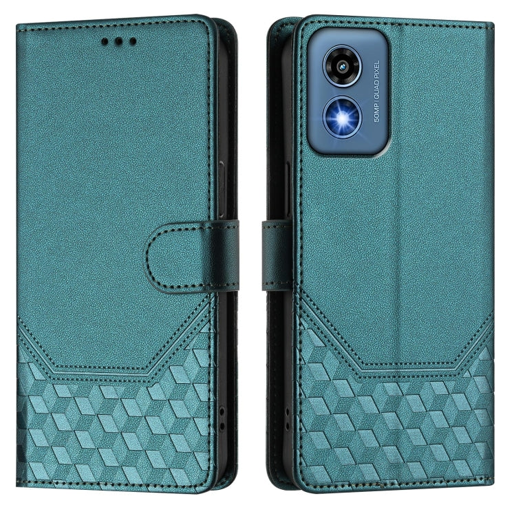 For Motorola Moto G Play 5G 2024 Oversea Honeycomb Embossing RFID Leather Phone Case(Peacock Green) - Motorola Cases by buy2fix | Online Shopping UK | buy2fix