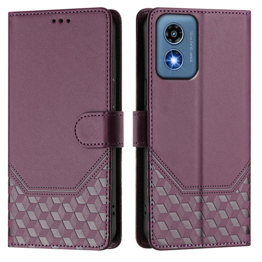 For Motorola Moto G Play 5G 2024 Oversea Honeycomb Embossing RFID Leather Phone Case(Violet) by buy2fix