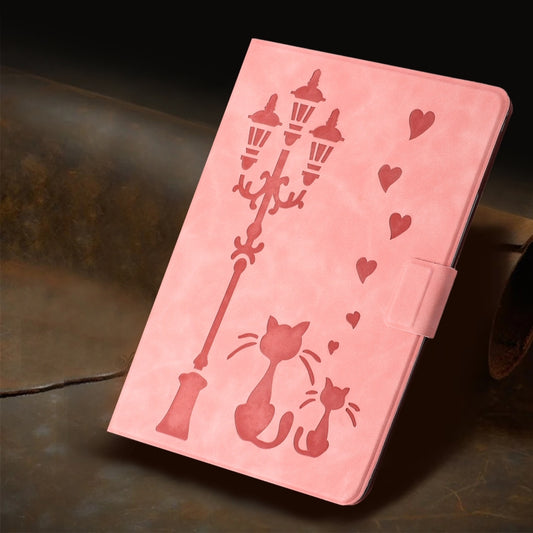 For iPad Air 11 2025 / 2024 Embossed Couple Cat Smart Tablet Leather Case(Pink) by buy2fix