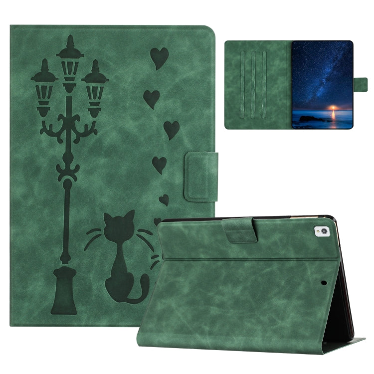For iPad 10.2 2021 / 2020 / 10.5 2019 Embossed Couple Cat Smart Tablet Leather Case(Green) - iPad 10.2 Cases by buy2fix | Online Shopping UK | buy2fix