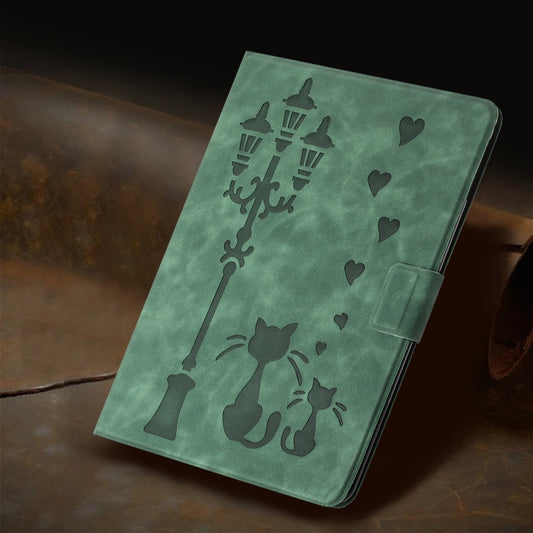 For Lenovo Tab M11 / Xiaoxin Pad 2024 Embossed Couple Cat Smart Tablet Leather Case(Green) by buy2fix