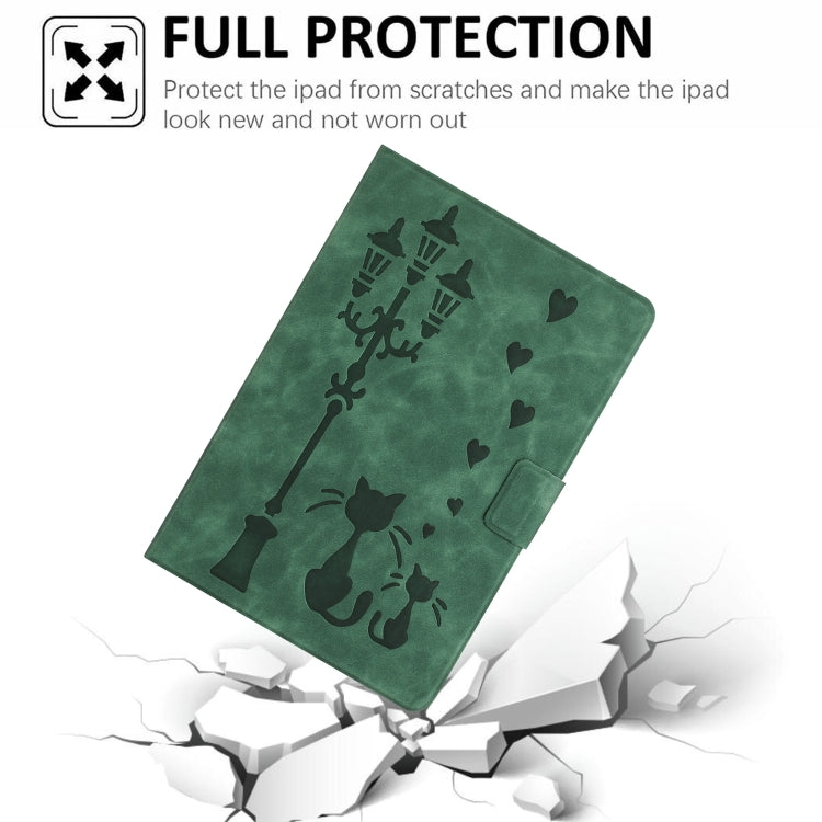 For Lenovo Tab M11 / Xiaoxin Pad 2024 Embossed Couple Cat Smart Tablet Leather Case(Green) by buy2fix