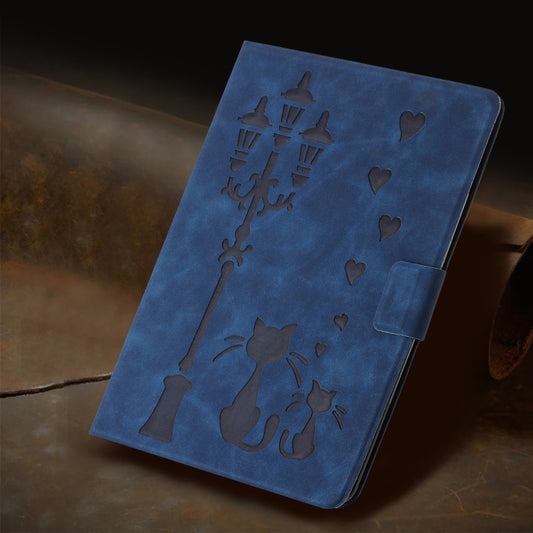For Lenovo Tab M11 / Xiaoxin Pad 2024 Embossed Couple Cat Smart Tablet Leather Case(Blue) by buy2fix