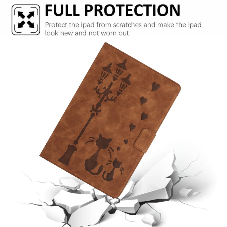 For Lenovo Tab M11 / Xiaoxin Pad 2024 Embossed Couple Cat Smart Tablet Leather Case(Brown) by buy2fix