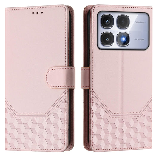 For Redmi K70 Ultra 5G Honeycomb Embossing RFID Leather Phone Case(Pink) by buy2fix
