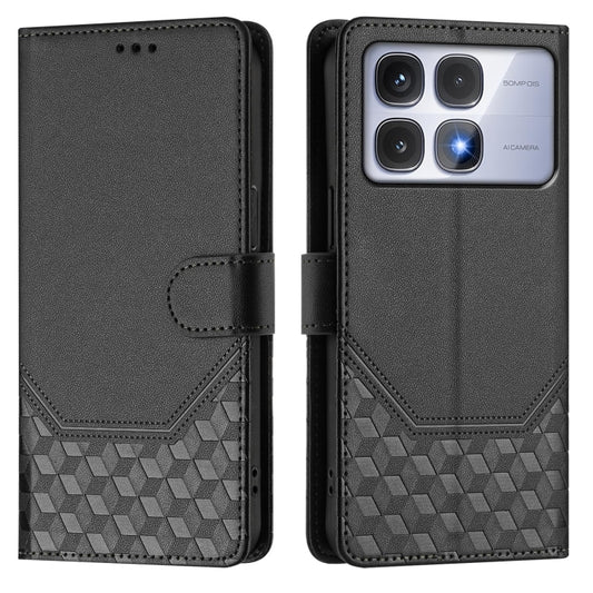 For Redmi K70 Ultra 5G Honeycomb Embossing RFID Leather Phone Case(Black) by buy2fix