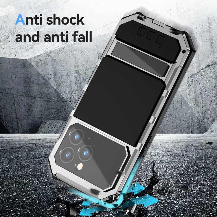 For iPhone 15 Pro Max R-JUST Life Waterproof Dustproof Shockproof Holder Phone Case(Silver) - iPhone 15 Pro Max Cases by R-JUST | Online Shopping UK | buy2fix
