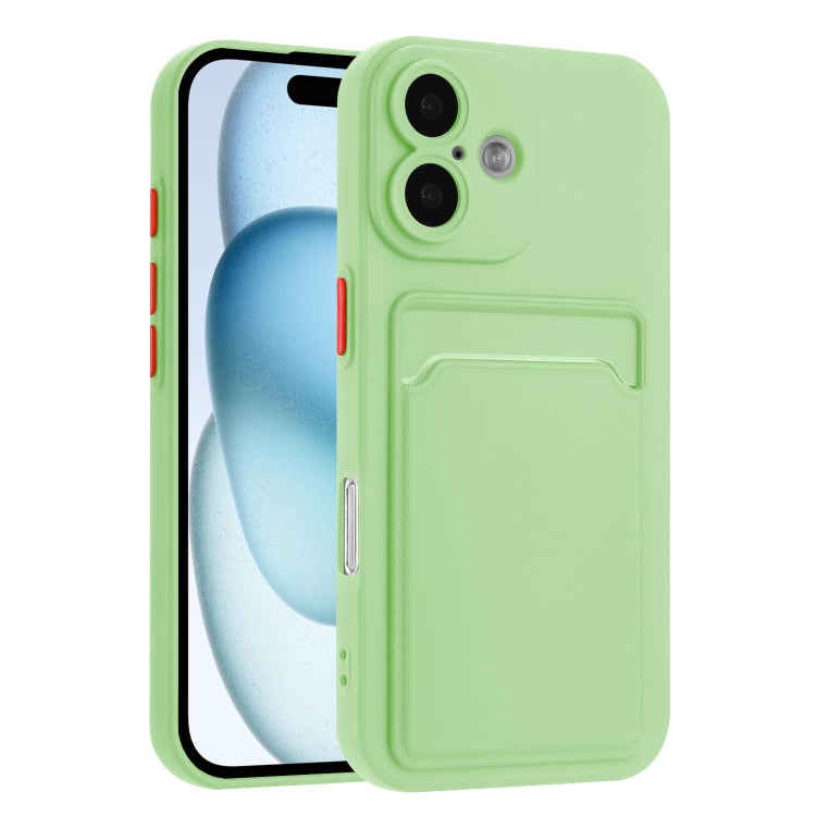 For iPhone 16 Skin Feel Card Contrast Color Button TPU Phone Case(Light Green) - iPhone 16 Cases by buy2fix | Online Shopping UK | buy2fix
