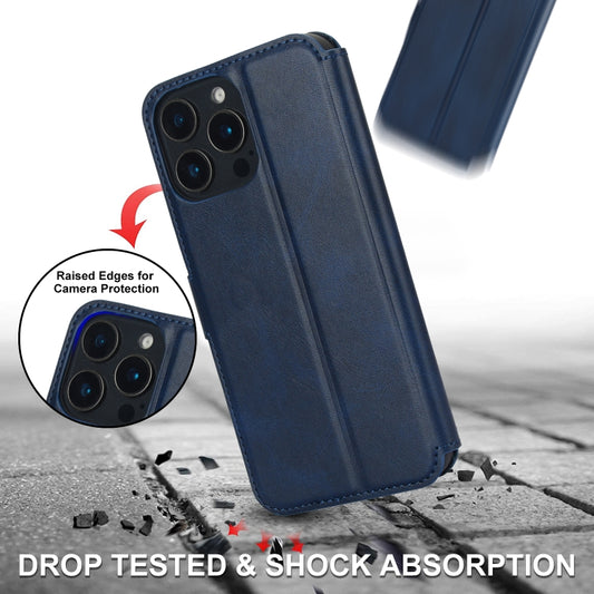 For iPhone 16 Pro Max Shockproof PU + TPU Leather Phone Case(Blue) by buy2fix