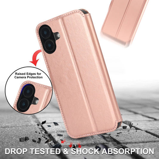 For iPhone 16 Plus Shockproof PU + TPU Leather Phone Case(Rose Gold) by buy2fix