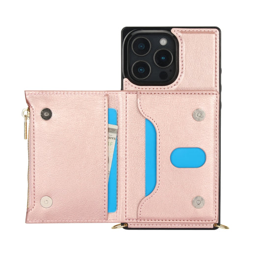 For iPhone 16 Pro Square Zipper Wallet Bag TPU+PU Back Cover Case(Rose Gold) by buy2fix