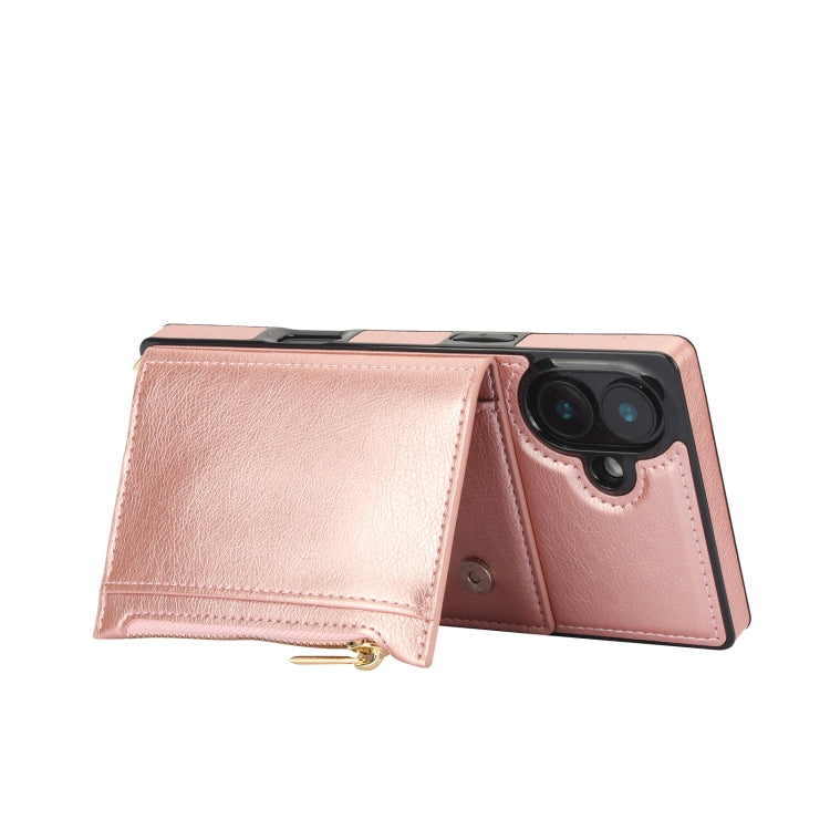 For iPhone 16 Plus Square Zipper Wallet Bag TPU+PU Back Cover Case(Rose Gold) - iPhone 16 Plus Cases by buy2fix | Online Shopping UK | buy2fix