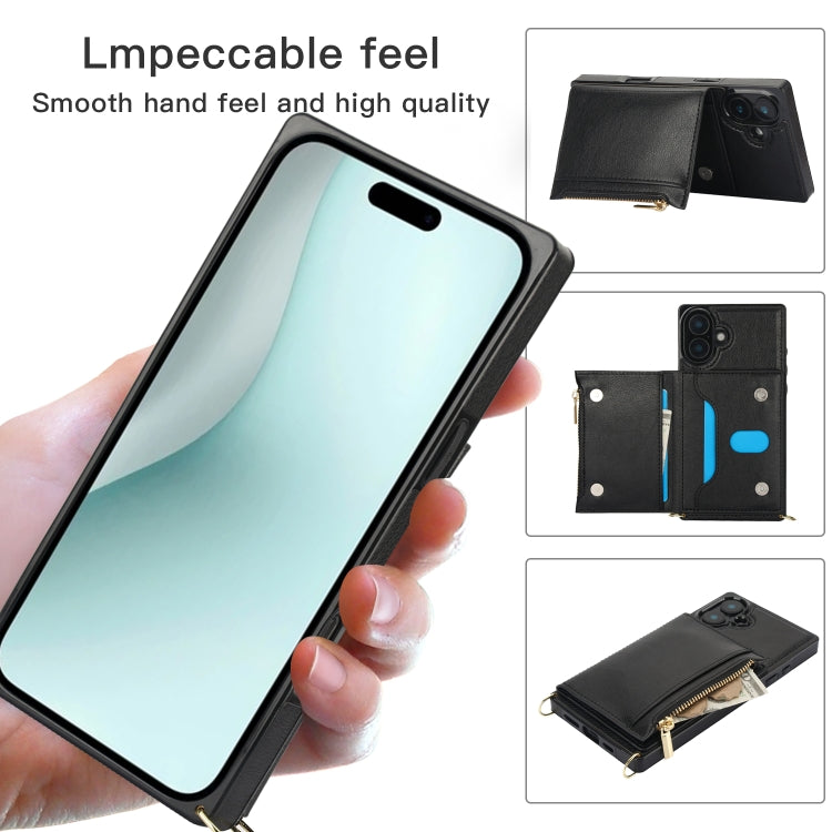 For iPhone 16 Plus Square Zipper Wallet Bag TPU+PU Back Cover Case(Rose Gold) - iPhone 16 Plus Cases by buy2fix | Online Shopping UK | buy2fix