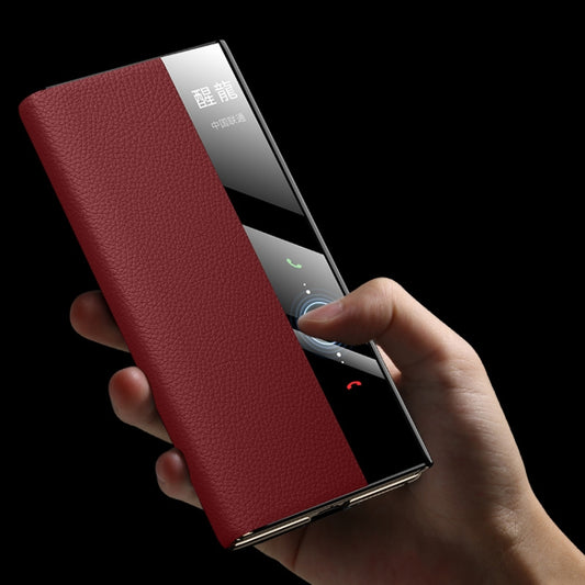 For Huawei Mate XT Ultimate Design View Window Genuine Leather Electroplating Phone Case(Black) - Huawei Cases by buy2fix | Online Shopping UK | buy2fix