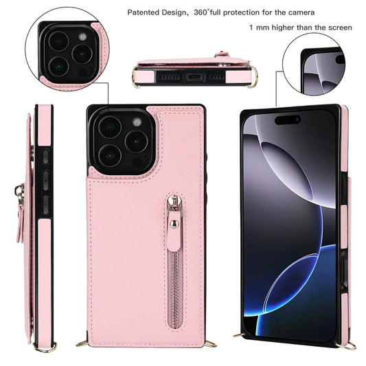 For iPhone 16 Pro Max Cross-body Zipper Square Phone Case(Pink) - iPhone 16 Pro Max Cases by buy2fix | Online Shopping UK | buy2fix