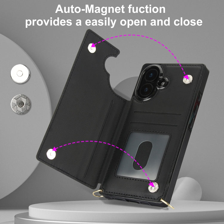 For iPhone 16 Cross-body Zipper Square Phone Case(Black) - iPhone 16 Cases by buy2fix | Online Shopping UK | buy2fix