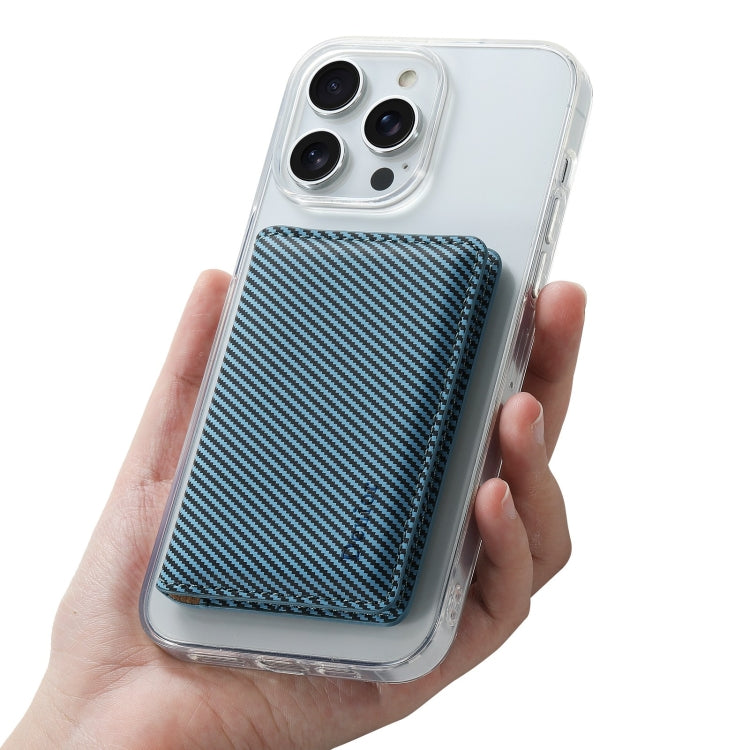 Denior V13 Magsafe Wallet Carbon Fiber Texture Leather Magnetic Card Holder Bag(Blue) - Adhesive Card Holders by Denior | Online Shopping UK | buy2fix