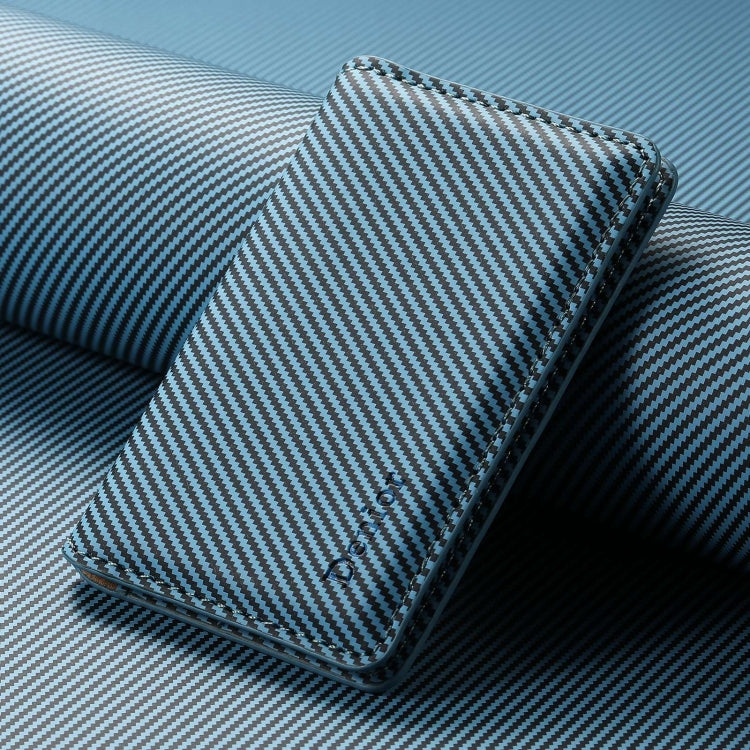 Denior V13 Magsafe Wallet Carbon Fiber Texture Leather Magnetic Card Holder Bag(Blue) - Adhesive Card Holders by Denior | Online Shopping UK | buy2fix