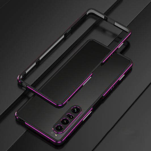 For Sony Xperia 1 VI Aurora Series Lens Protector + Metal Frame Protective Phone Case(Black Purple) - Google Cases by buy2fix | Online Shopping UK | buy2fix