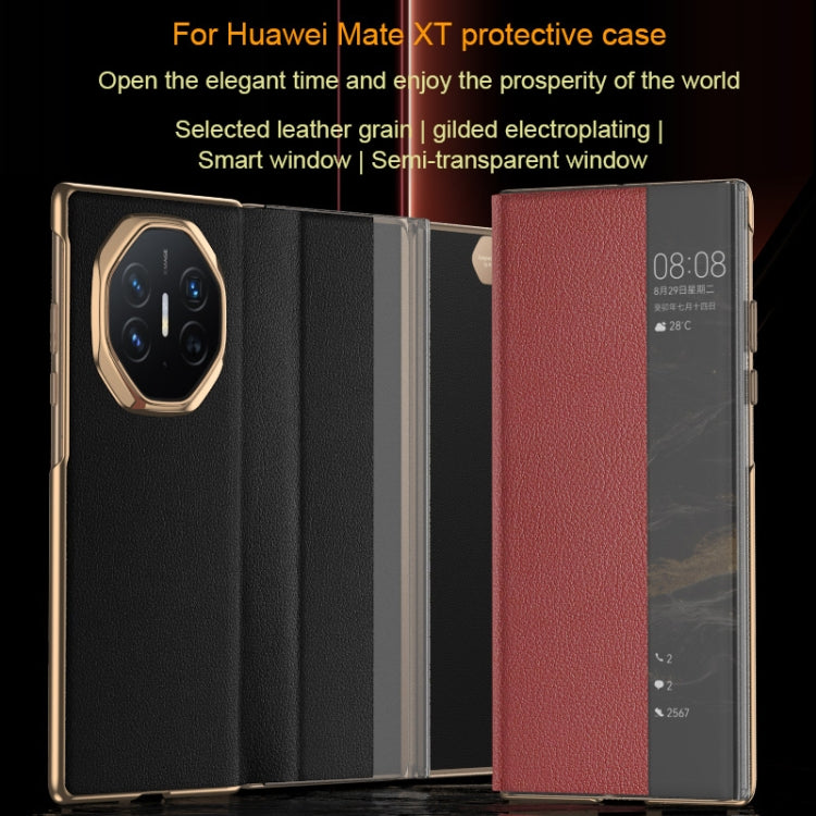 For Huawei Mate XT Ultimate Smart Side View Window Plain Leather Phone Case(Black) - Huawei Cases by buy2fix | Online Shopping UK | buy2fix
