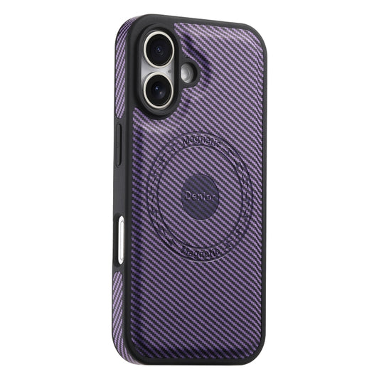 For iPhone 16 Denior Carbon Fiber Texture Leather MagSafe Phone Case(Purple) - iPhone 16 Cases by Denior | Online Shopping UK | buy2fix