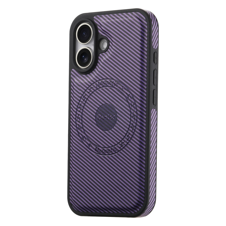 For iPhone 16 Denior Carbon Fiber Texture Leather MagSafe Phone Case(Purple) - iPhone 16 Cases by Denior | Online Shopping UK | buy2fix