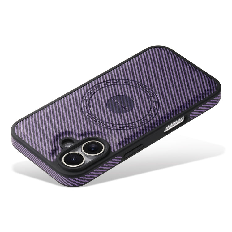 For iPhone 16 Denior Carbon Fiber Texture Leather MagSafe Phone Case(Purple) - iPhone 16 Cases by Denior | Online Shopping UK | buy2fix