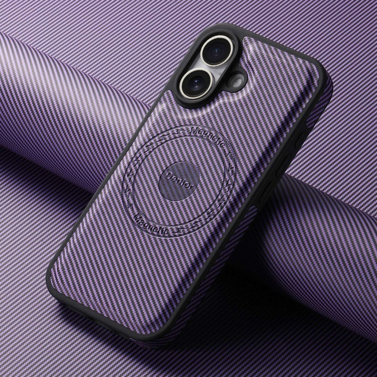 For iPhone 16 Denior Carbon Fiber Texture Leather MagSafe Phone Case(Purple) - iPhone 16 Cases by Denior | Online Shopping UK | buy2fix