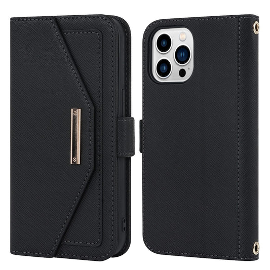For iPhone 15 Pro Cross Texture Crossbody Lanyard Leather Phone Case(Black) - iPhone 15 Pro Cases by buy2fix | Online Shopping UK | buy2fix