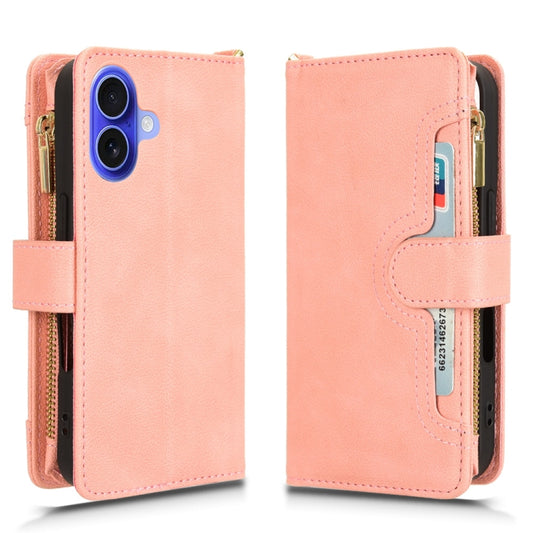 For iPhone 16 Plus Litchi Texture Zipper Leather Phone Case(Pink) by buy2fix