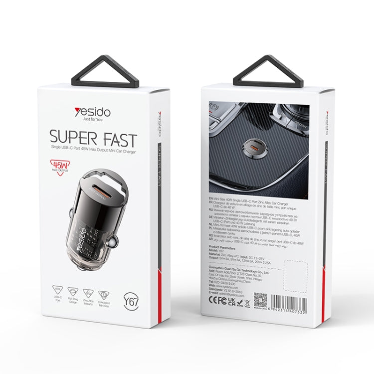 Yesido Y67 PD45W Single USB-C / Type-C Zinc Alloy Mini Car Charger(Metal Grey) by Yesido