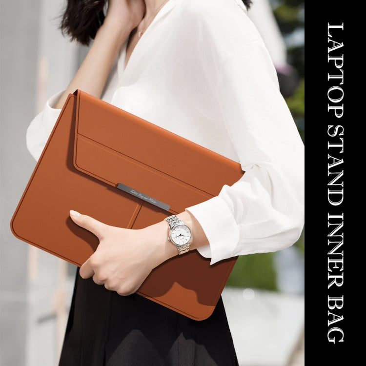 Multifunctional Laptop PU Magnetic Stand Split Liner Bag with Mouse Pad Function, Size:13-14 inch(Brown) by buy2fix