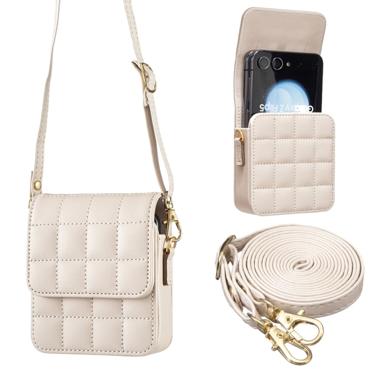 For Samsung Galaxy Z Flip6 BFB04 Plaid Crossbody Fold Phone Bag(Beige) - by buy2fix | Online Shopping UK | buy2fix