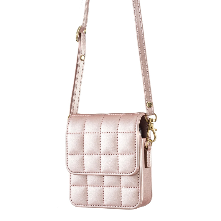 For Samsung Galaxy Z Flip6 BFB04 Plaid Crossbody Fold Phone Bag(Rose Gold) - by buy2fix | Online Shopping UK | buy2fix