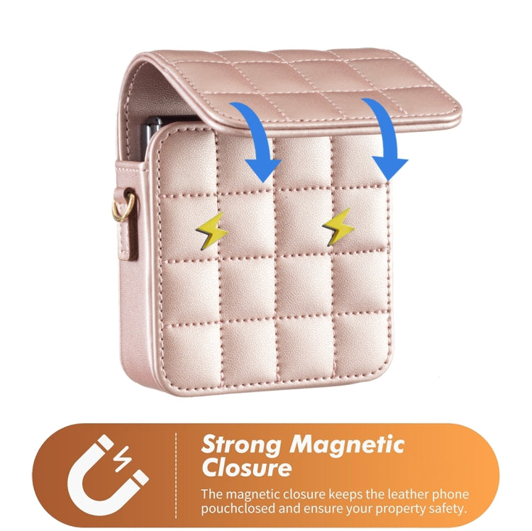 For Samsung Galaxy Z Flip6 BFB04 Plaid Crossbody Fold Phone Bag(Rose Gold) - by buy2fix | Online Shopping UK | buy2fix